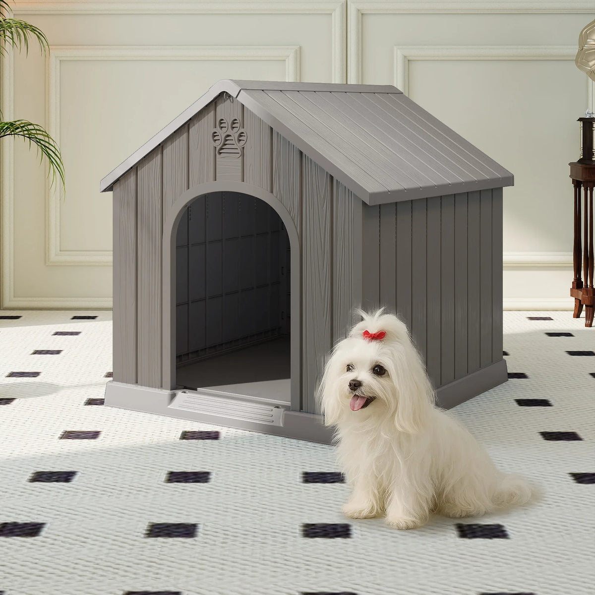 Compact Weather Resistant Plastic Dog House For Outdoor Patios