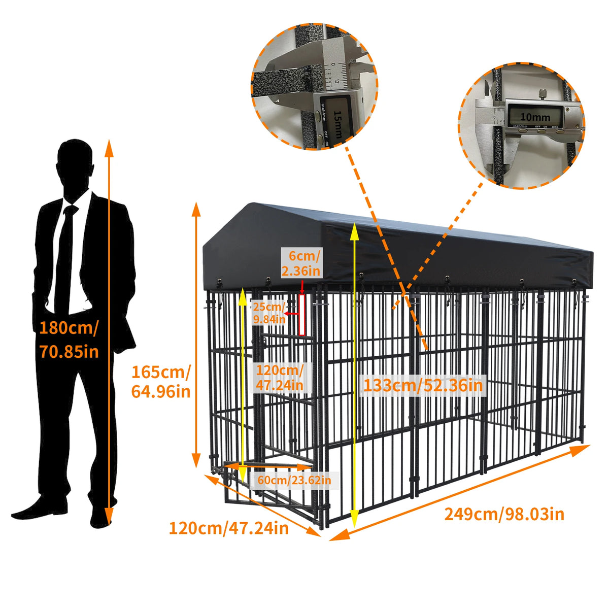 Heavy Duty Metal Dog Kennel With Roof For Outdoor Pets