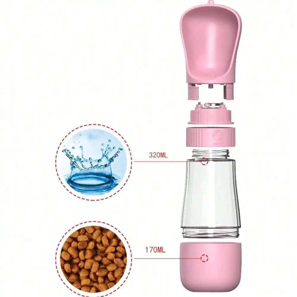 Portable Travel Dog Water Bottle With Food Storage Compartment