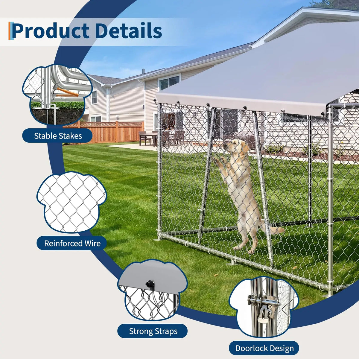 DishyKooker Heavy Duty Galvanized Steel Outdoor Dog Kennel