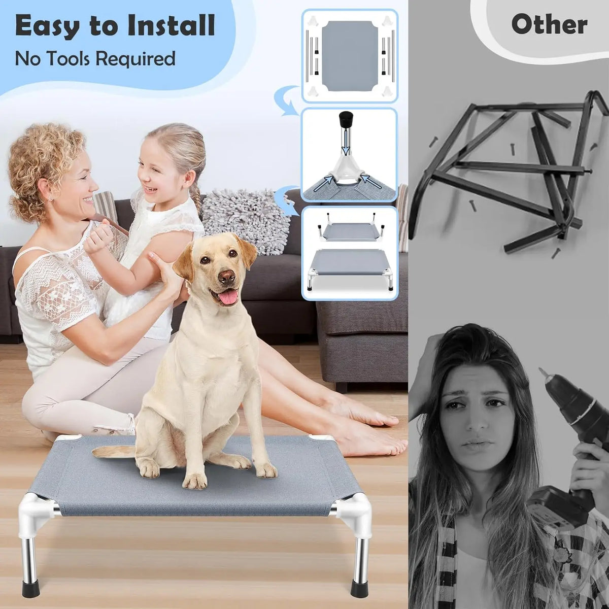 Elevated Breathable Pet Cot With Non Slip Frame Design