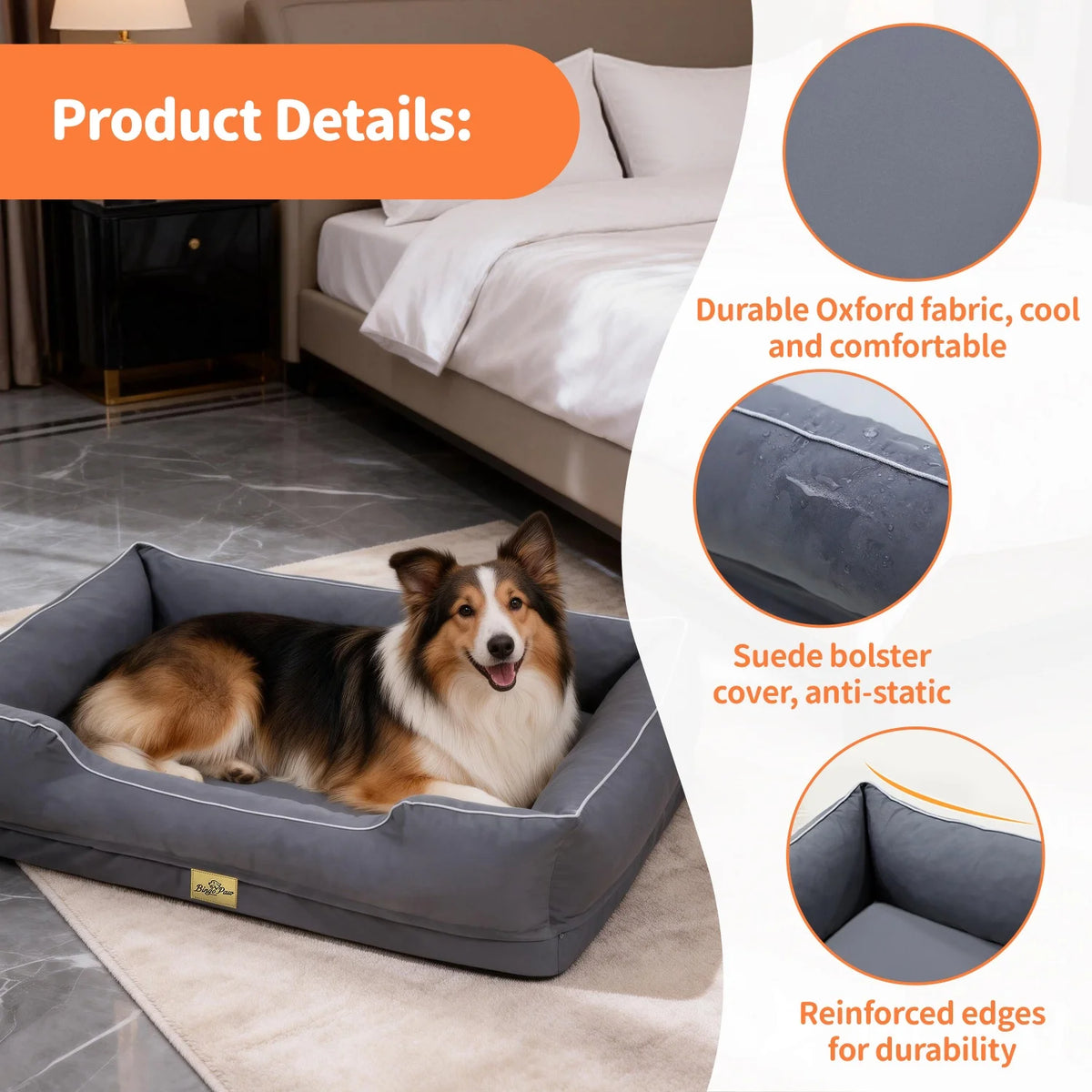 Bingopaw Orthopedic Pet Bed With Removable Washable Cover And Bolsters