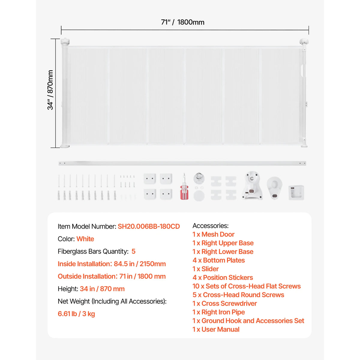 SucceBuy Retractable Baby and Pet Gate for Stairs and Doorways