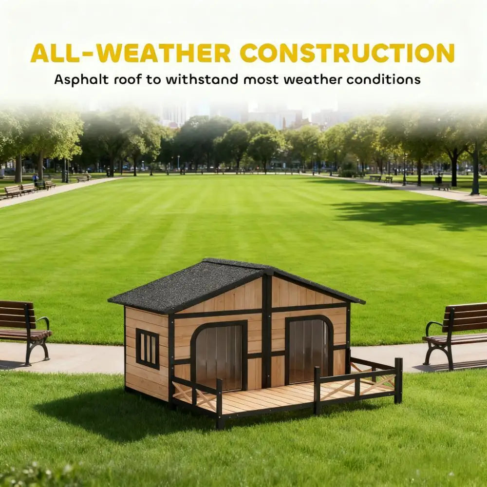 Weatherproof Wooden Dog House With Porch And Elevated Floor