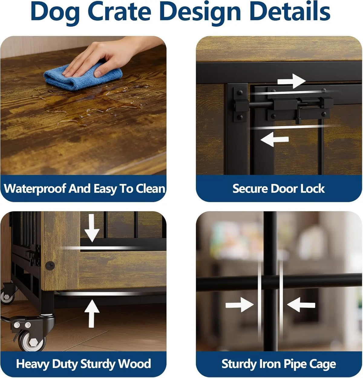ANIXOL Wooden Dog Crate Furniture With Side Table Storage