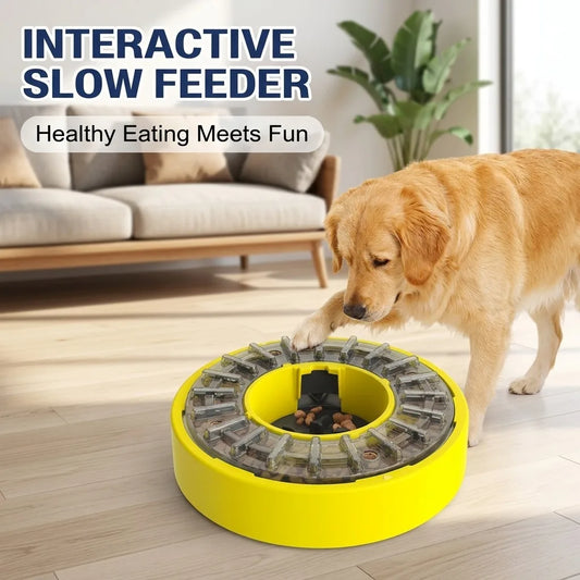 Rotating Interactive Dog Bowl with Adjustable Slow Treat Dispenser