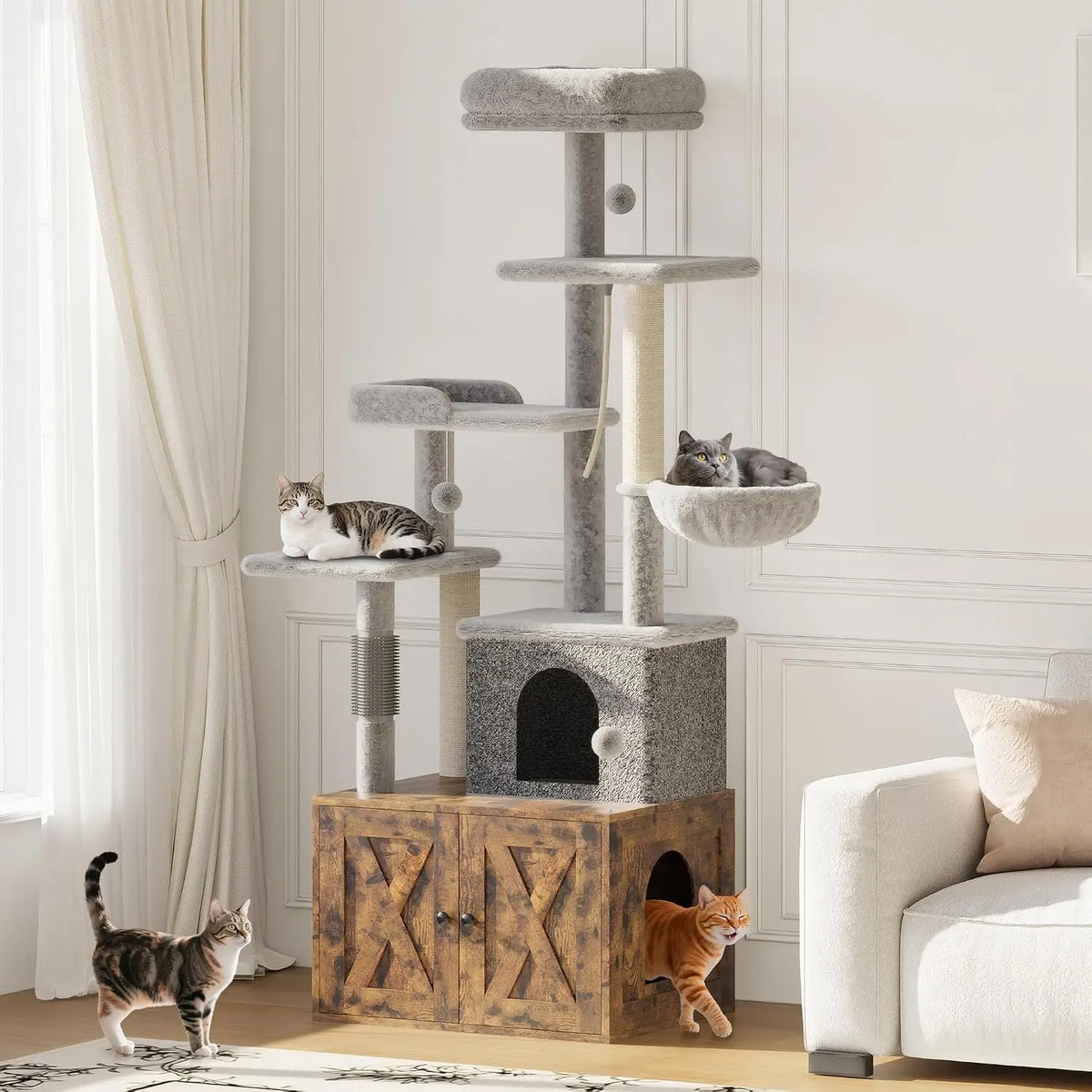 Tackleekii Multi Level Cat Tree With Litter Box Enclosure