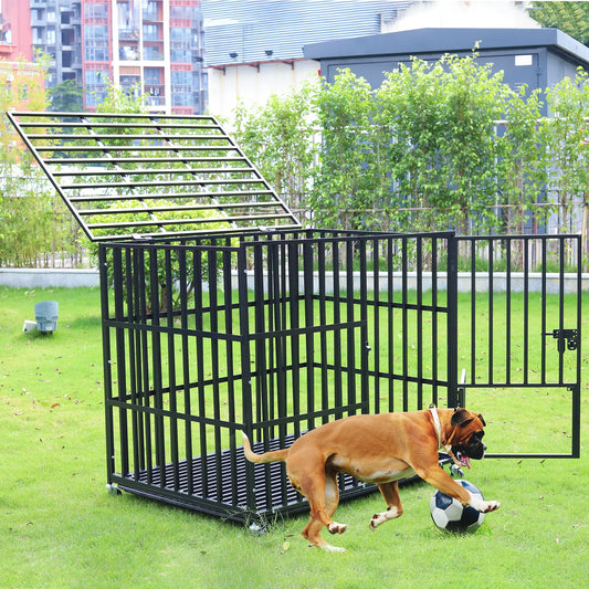 BINGOPAW Metal Rolling Dog Crate Kennel With Tray