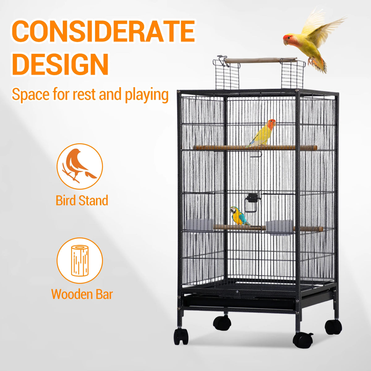 HiMISS Open Top Metal Bird Cage With Wooden Perches
