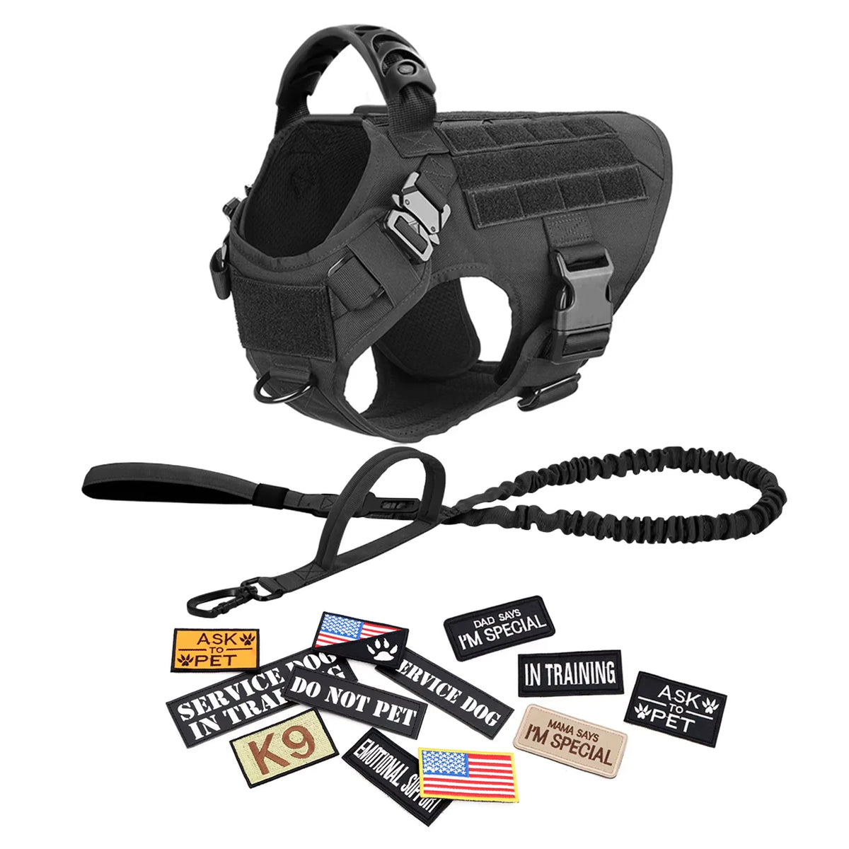 PetraVel Tactical Dog Harness Collar Leash Set For Pets