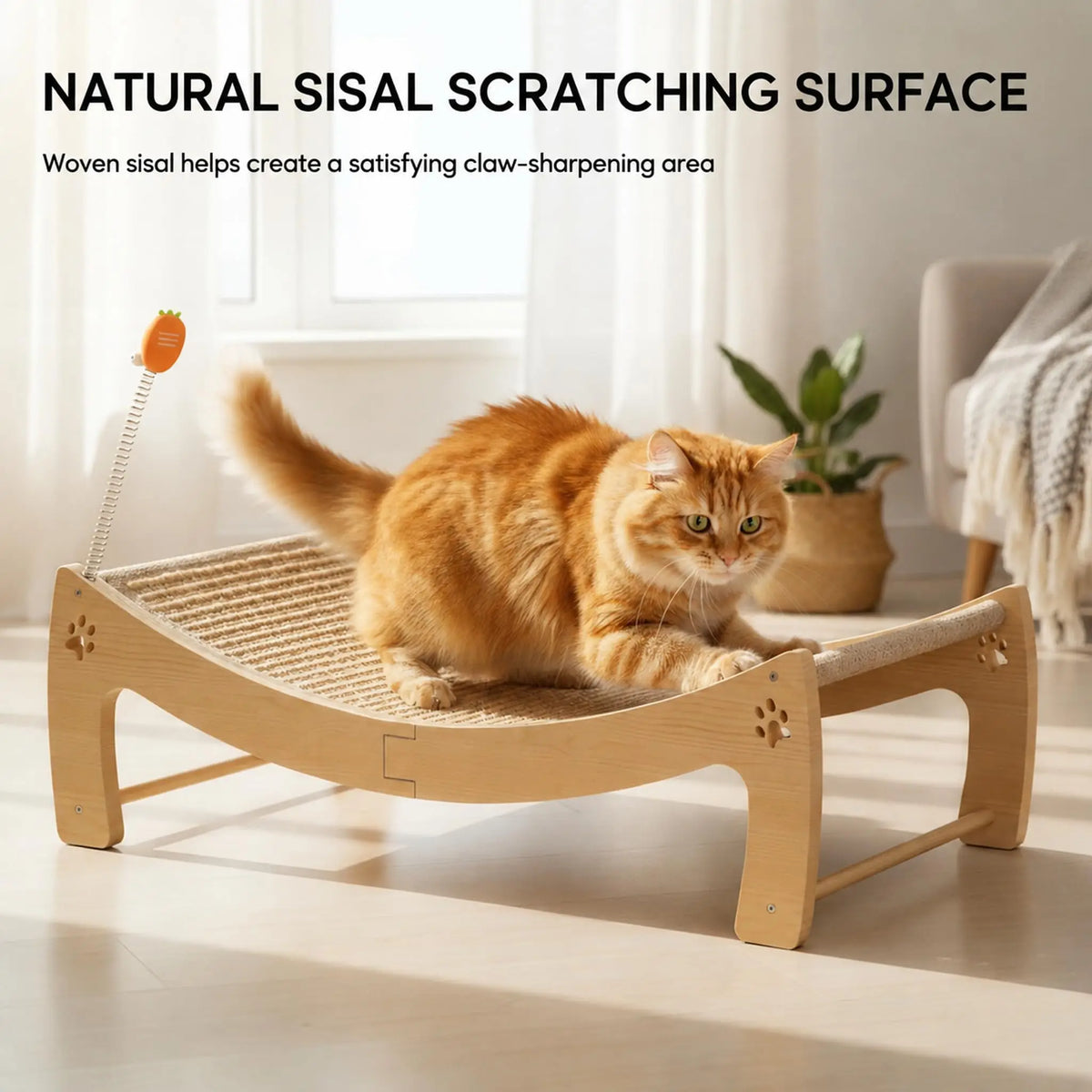 Premium Wooden Cat Scratcher Lounge Bed With Integrated Ball Toy
