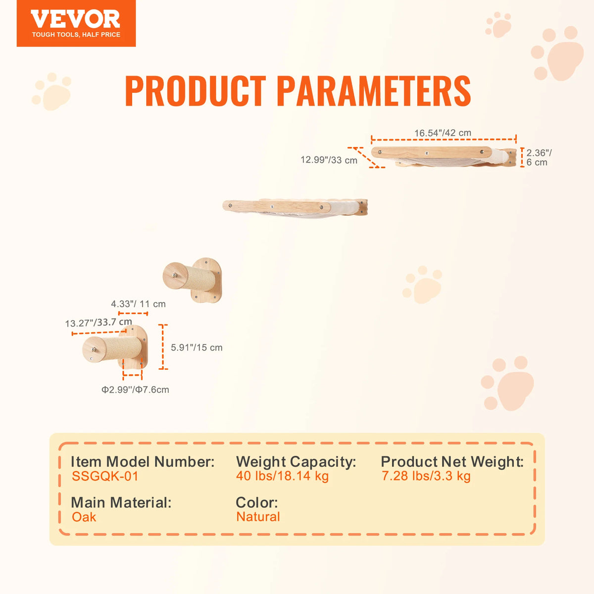 SucceBuy Wall Mounted Wooden Cat Shelves With Hammock And Perch